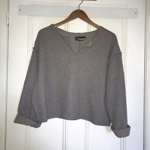 UO Jax Inside Out Notch Neck Top Grey Long Sleeve